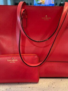 Kate Spade Red Leather Tote + Matching Wallet – Gently Used